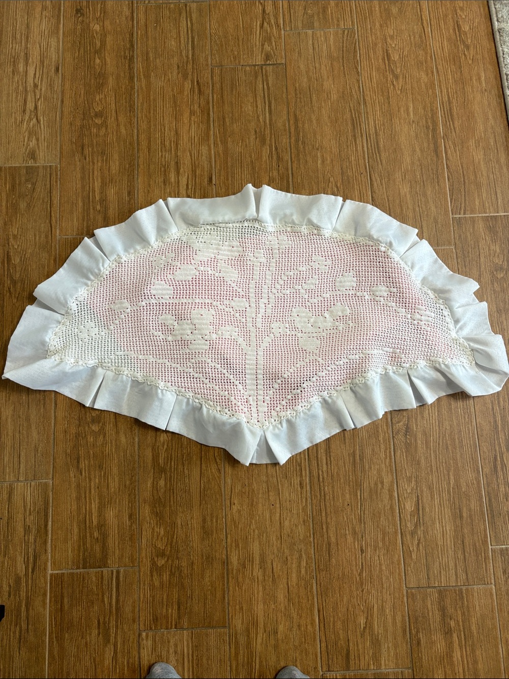 Handmade Crochet Floral Doily pillow case with Ruffled Edge